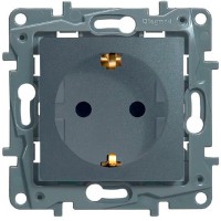Механизм розетка Legrand Etika 672421 2К+З с заземлением алюминий